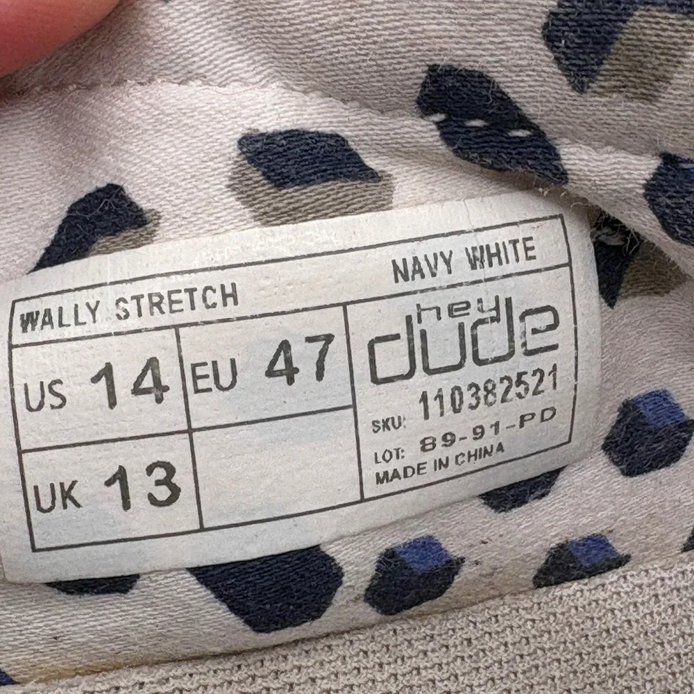 Hey Dude Wally Stretch sock Mens Size 14 Navy White Slip On Loafers 110382521
